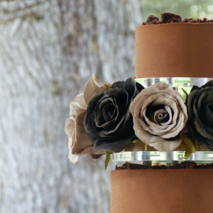 Wedding cake chocolat avec fleurs sombres