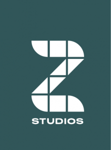 déclinaison logo Z' Studio, blanc sur bleu/vert