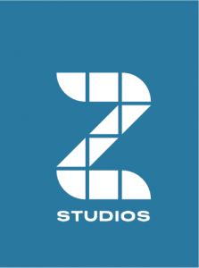 déclinaison logo Z' Studio, blanc sur bleu ciel