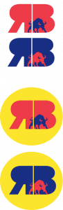 Déclinaison de logos pour rebranding fictif de Redbull, avec couleurs vives du logo et posture de biais