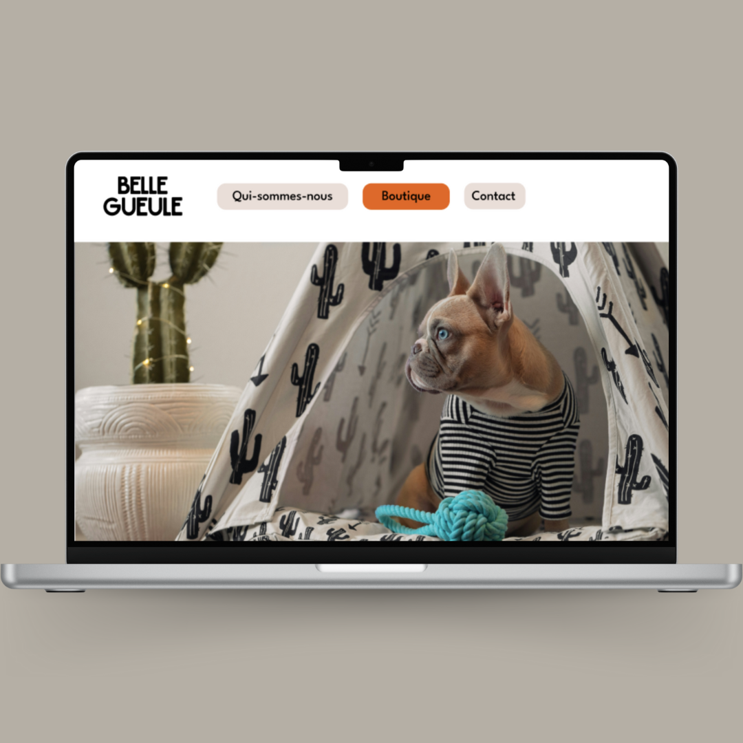 mockup d'un ordinateur portable qui affiche la page web de la marque belle gueule